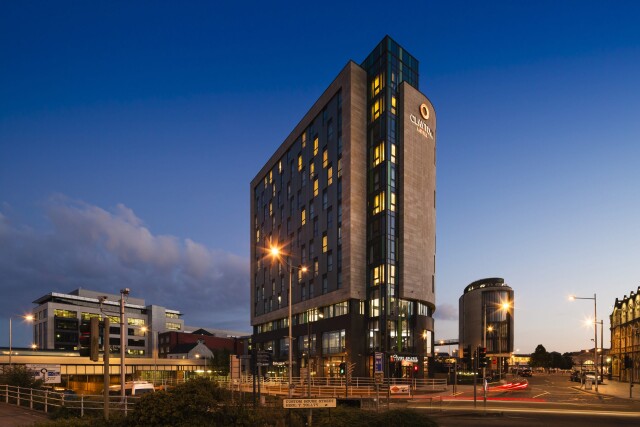 Clayton Hotel Cardiff Exterior Evening Sunset scaled